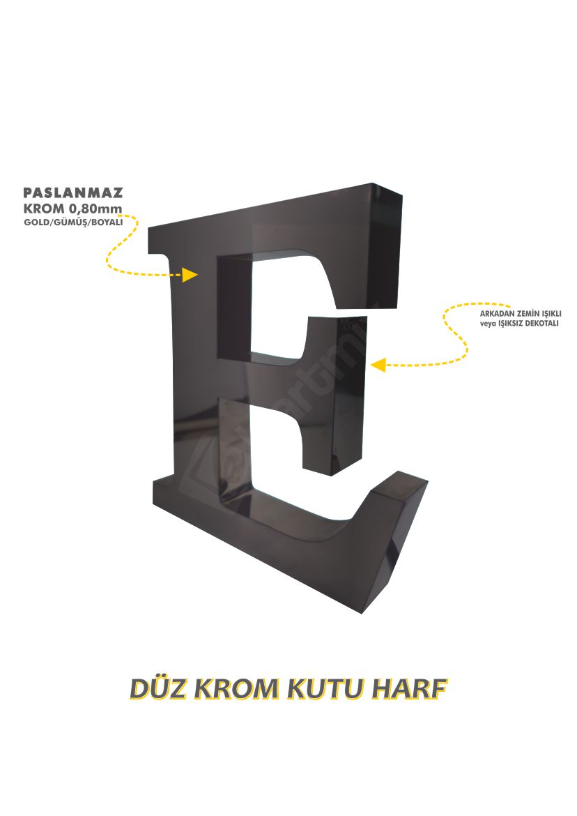 Düz Krom Kutu Harf