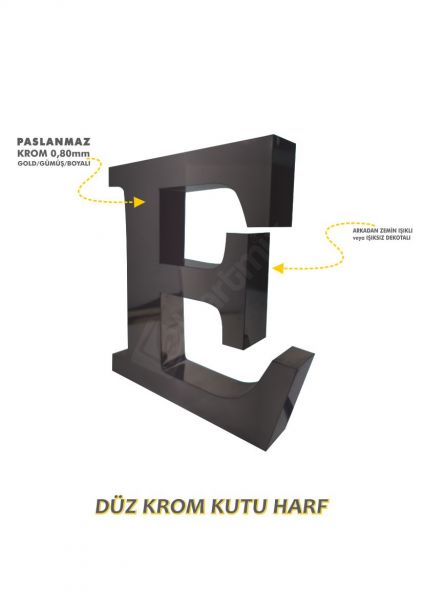 Düz Krom Kutu Harf