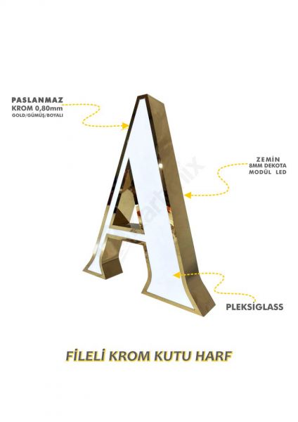 Fileli krom Kutu Harf