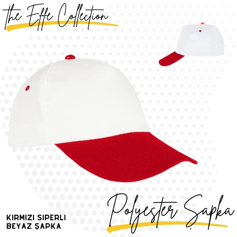 Polyester Şapka Kırmızı Siperli Beyaz