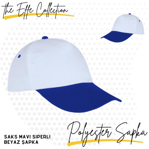 Polyester Şapka Saks Mavi Siperli Beyaz
