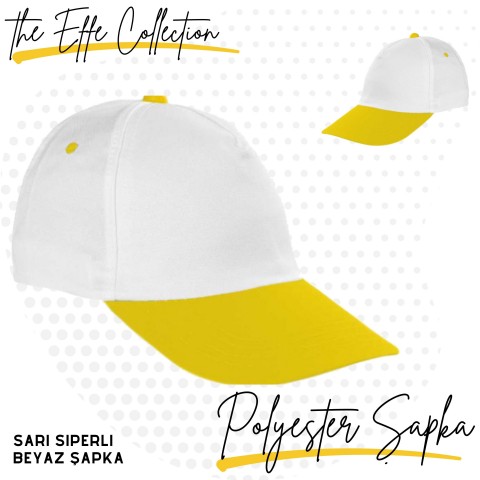 Polyester Şapka Sarı Siperli Beyaz