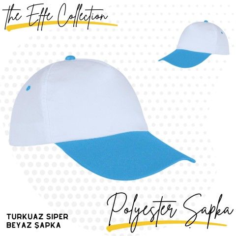 Polyester Şapka Turkuaz Siperli Beyaz