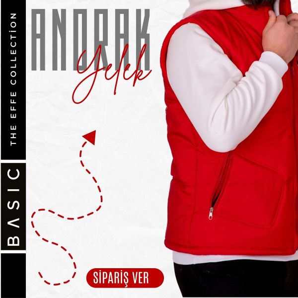 Kartmix Basic  Anorak Yelek 3 Cepli Kırmızı